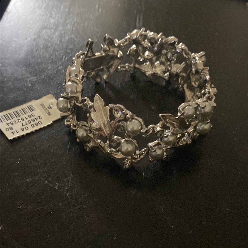 Talbots Silver and White Sculptural Bracelet